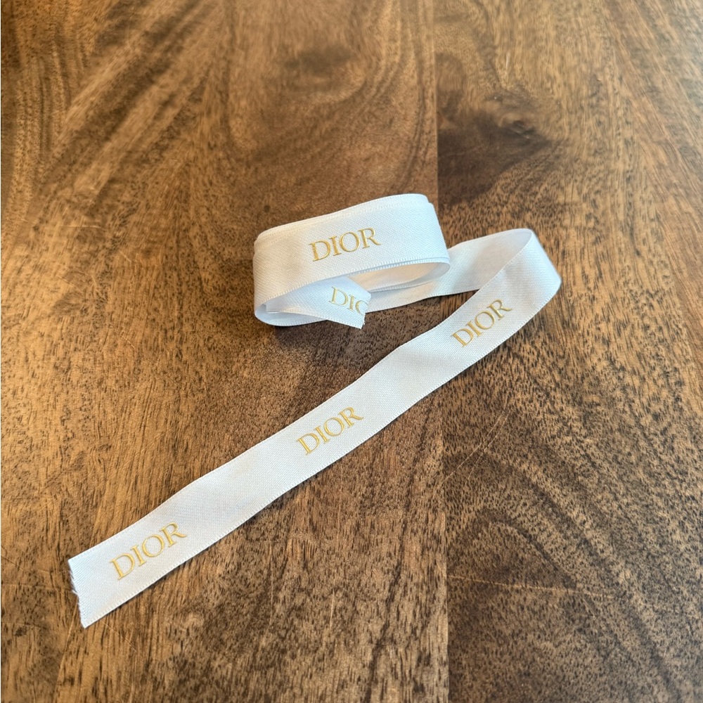 Dior White Satin Ribbon with Gold Accents